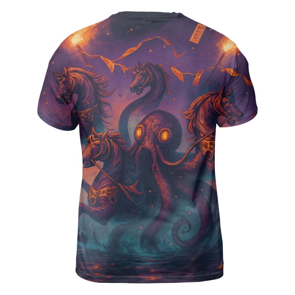 Warped Carnival Kraken vibrant all-over design tees