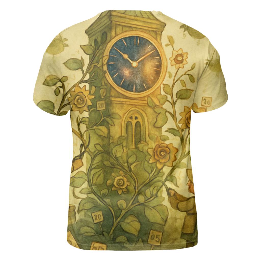 Clocktower Gardeners vibrant all-over design tees