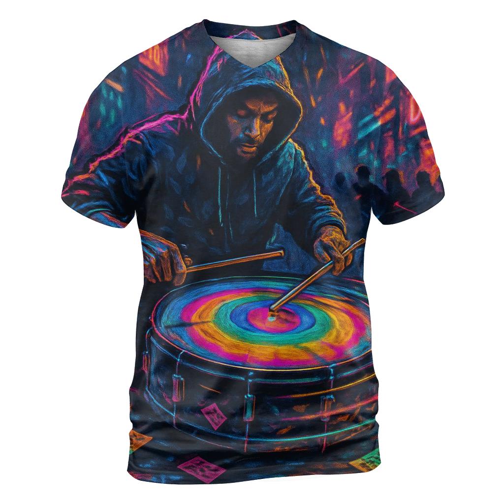 Prism Street Drummer vibrant all-over design tees