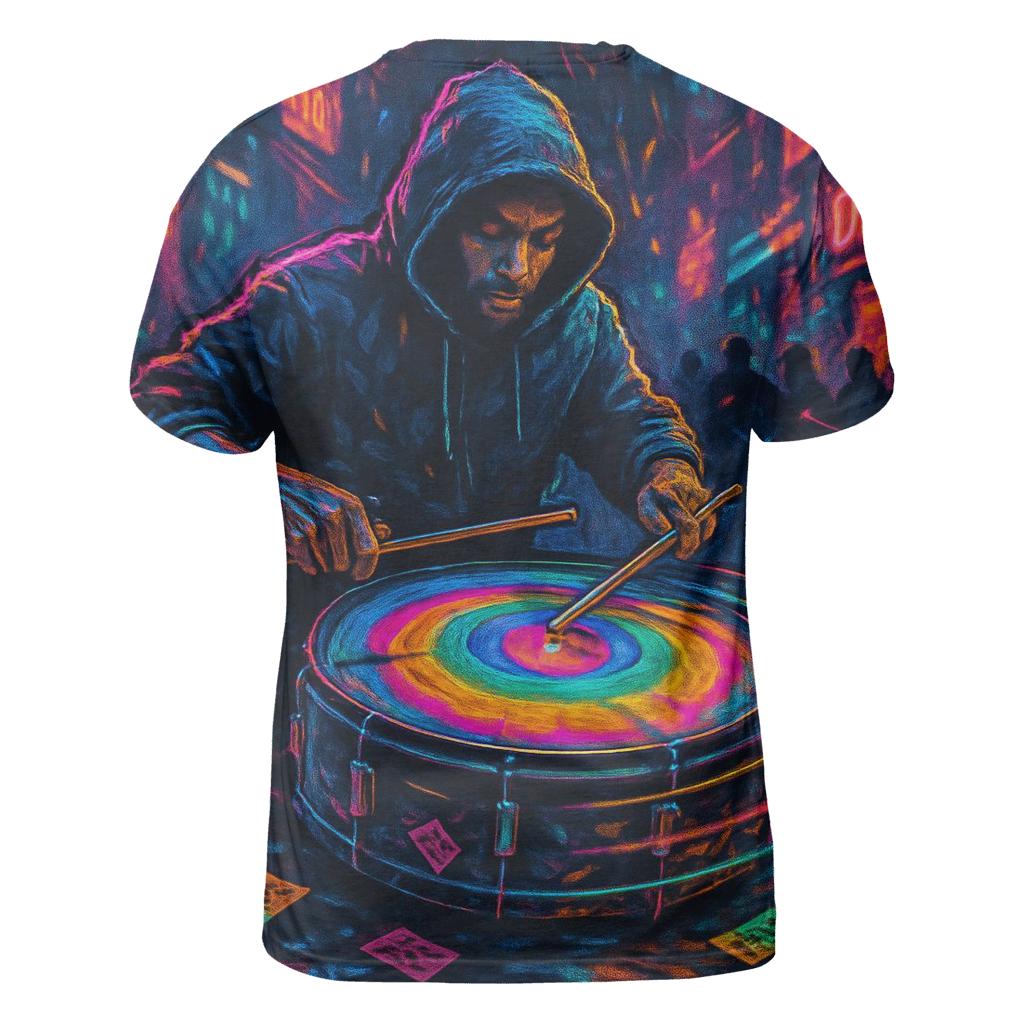 Prism Street Drummer vibrant all-over design tees