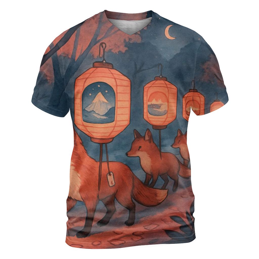 Paper Lantern Fox Caravan artistic all-over print tops