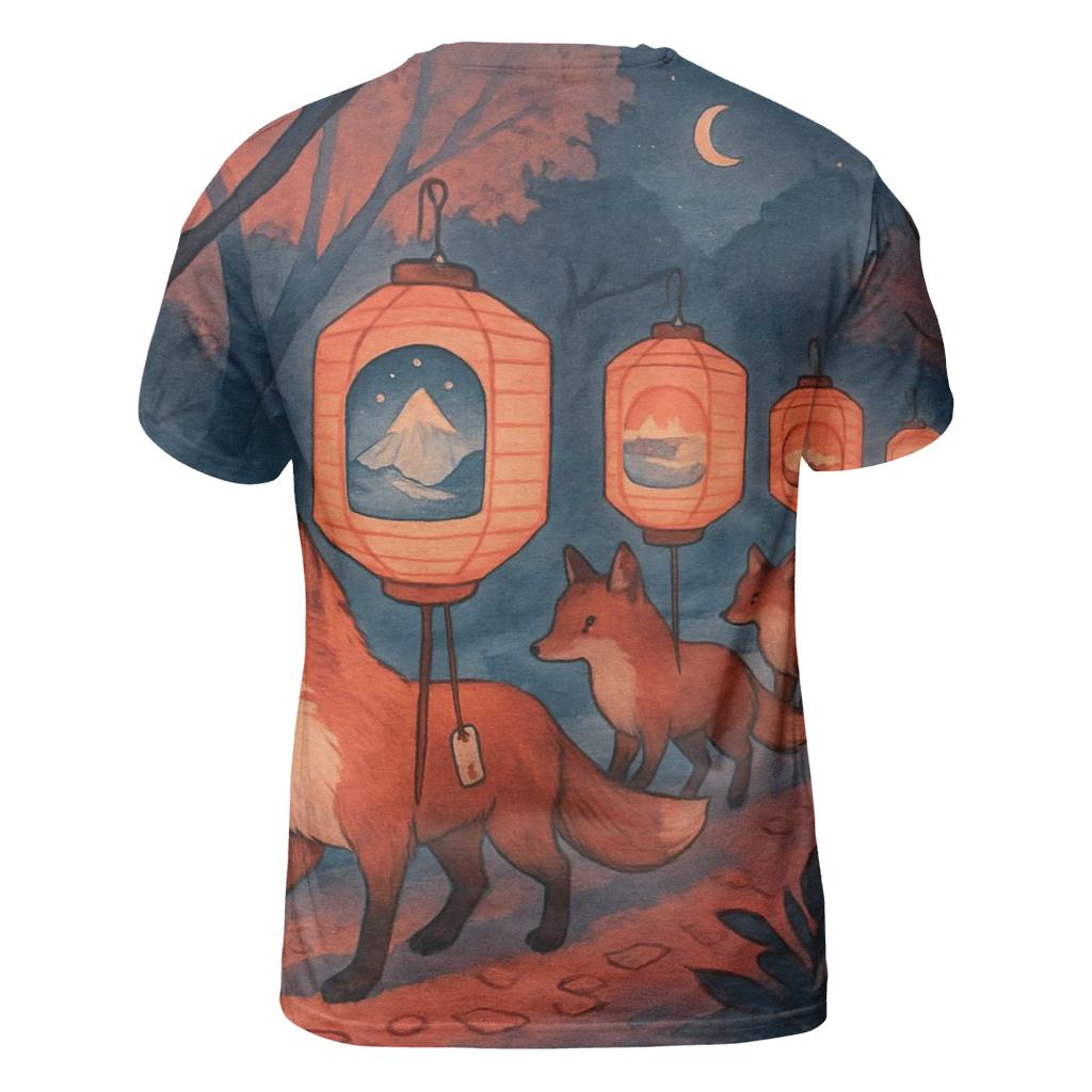 Paper Lantern Fox Caravan artistic all-over print tops