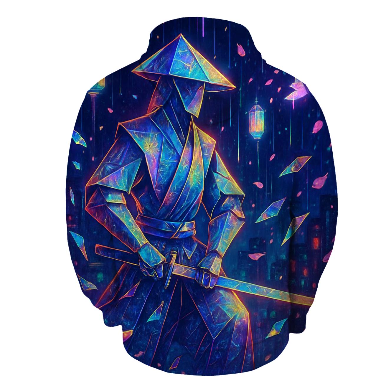 Neon Paper Crane Samurai embroidered hoodies