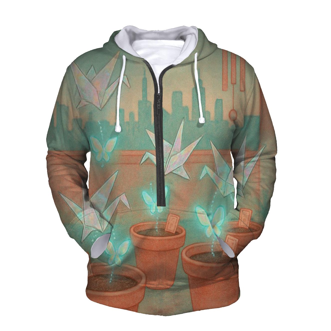 Holographic Paper Crane Garden lightweight hoodies