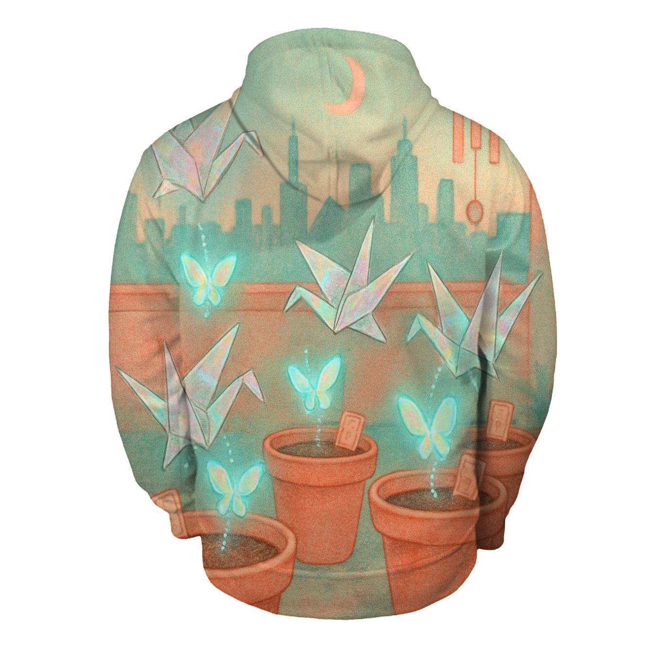 Holographic Paper Crane Garden lightweight hoodies