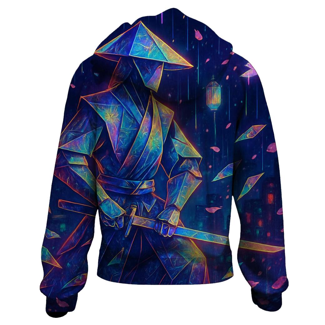 Neon Paper Crane Samurai printed hoodies