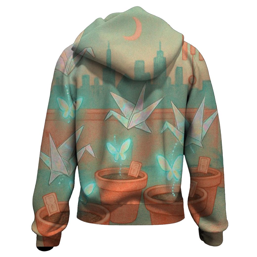 Holographic Paper Crane Garden heavyweight hoodies