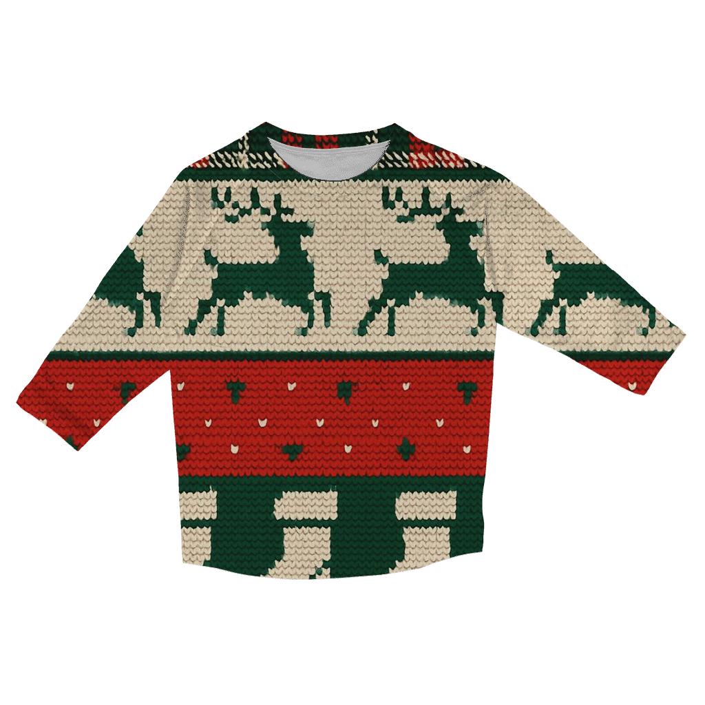 Tinsel Tartan Reindeer Panorama Design fashion 3/4 sleeve shirts