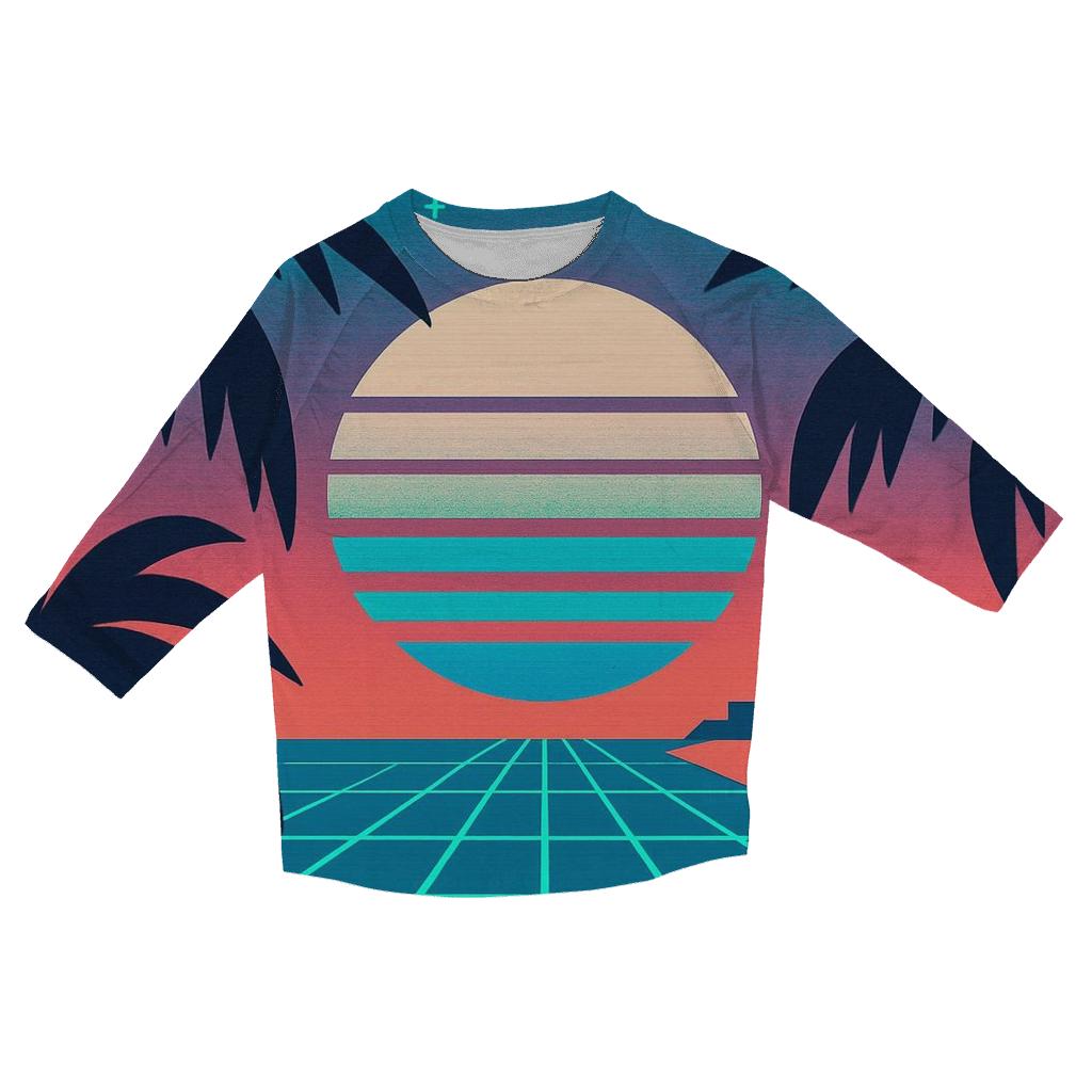 Retro Coastal Grid stylish quarter sleeve tops