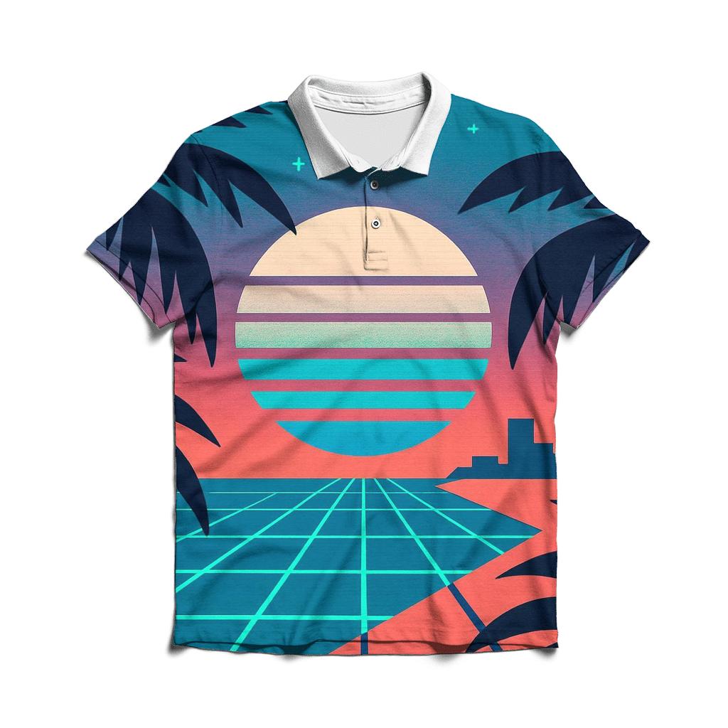 Retro Coastal Grid personalized polo shirts