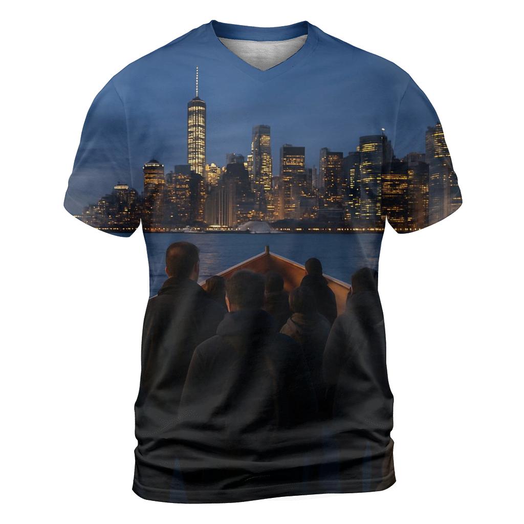 Twilight Ferry Approach To Midtown vibrant all-over design tees