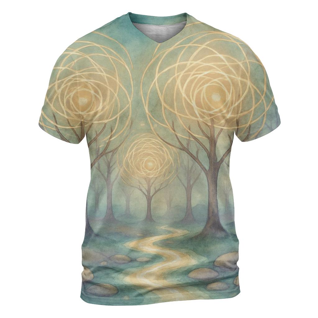 Luminous Grove artistic all-over print tops