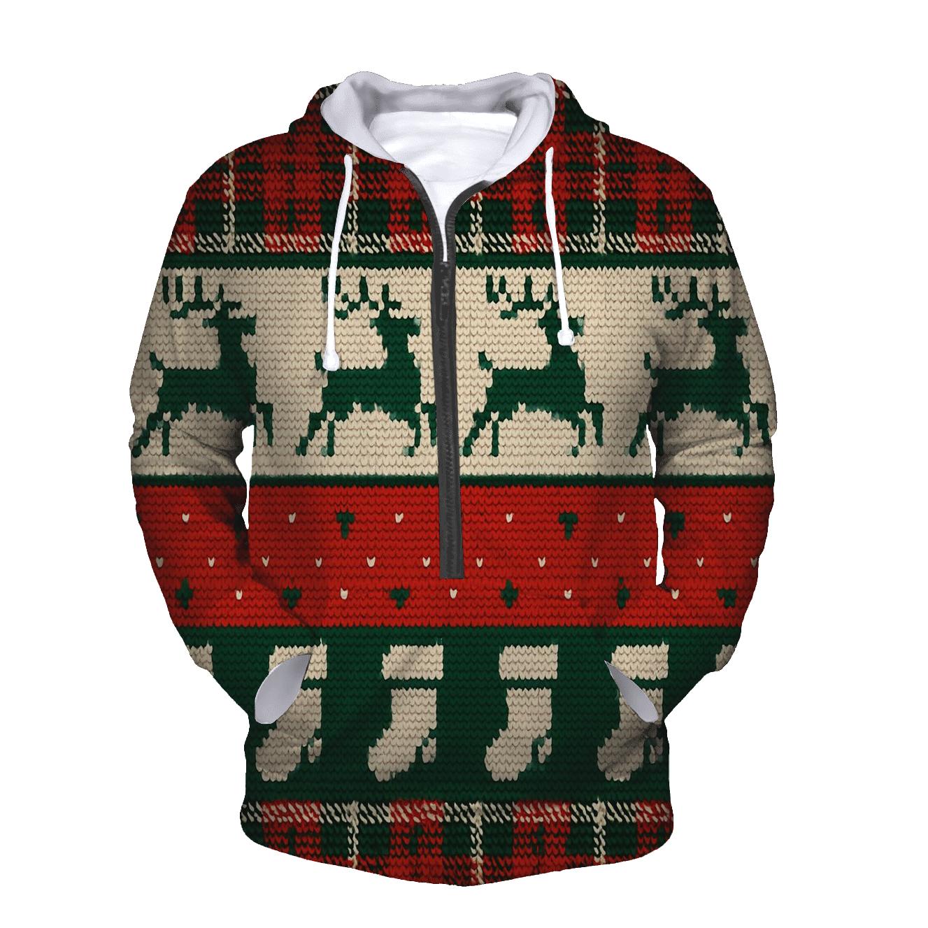 Tinsel Tartan Reindeer Panorama Design premium hoodies