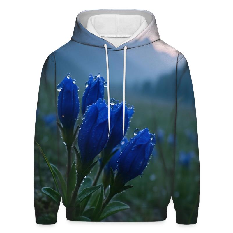 Dewy Alpine Gentian Meadow At Dawn heavyweight hoodies