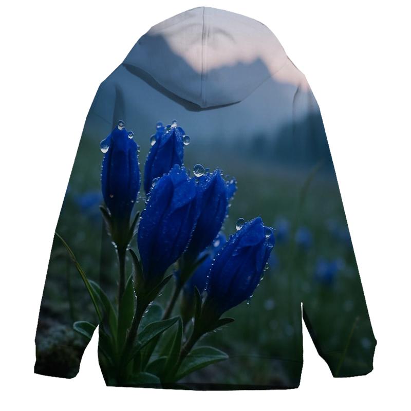 Dewy Alpine Gentian Meadow At Dawn heavyweight hoodies