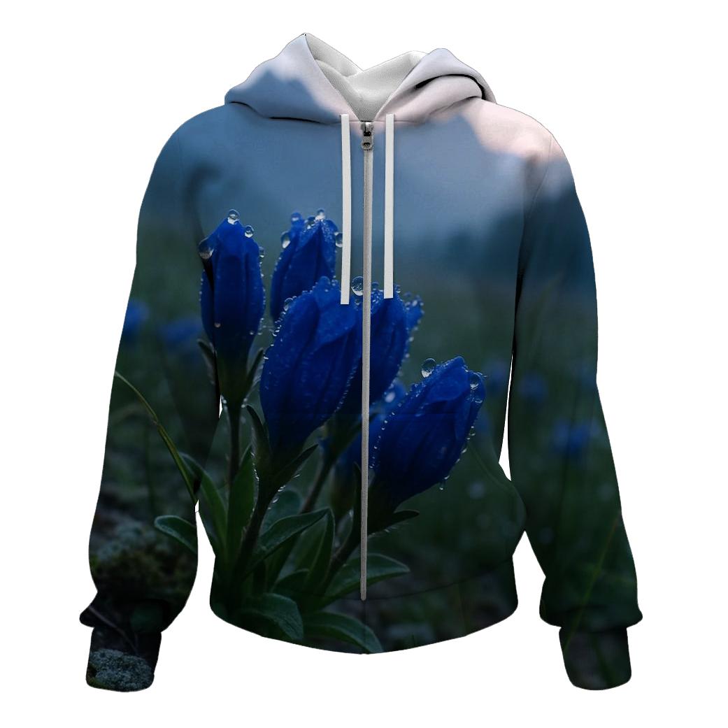 Dewy Alpine Gentian Meadow At Dawn hoodies fashion