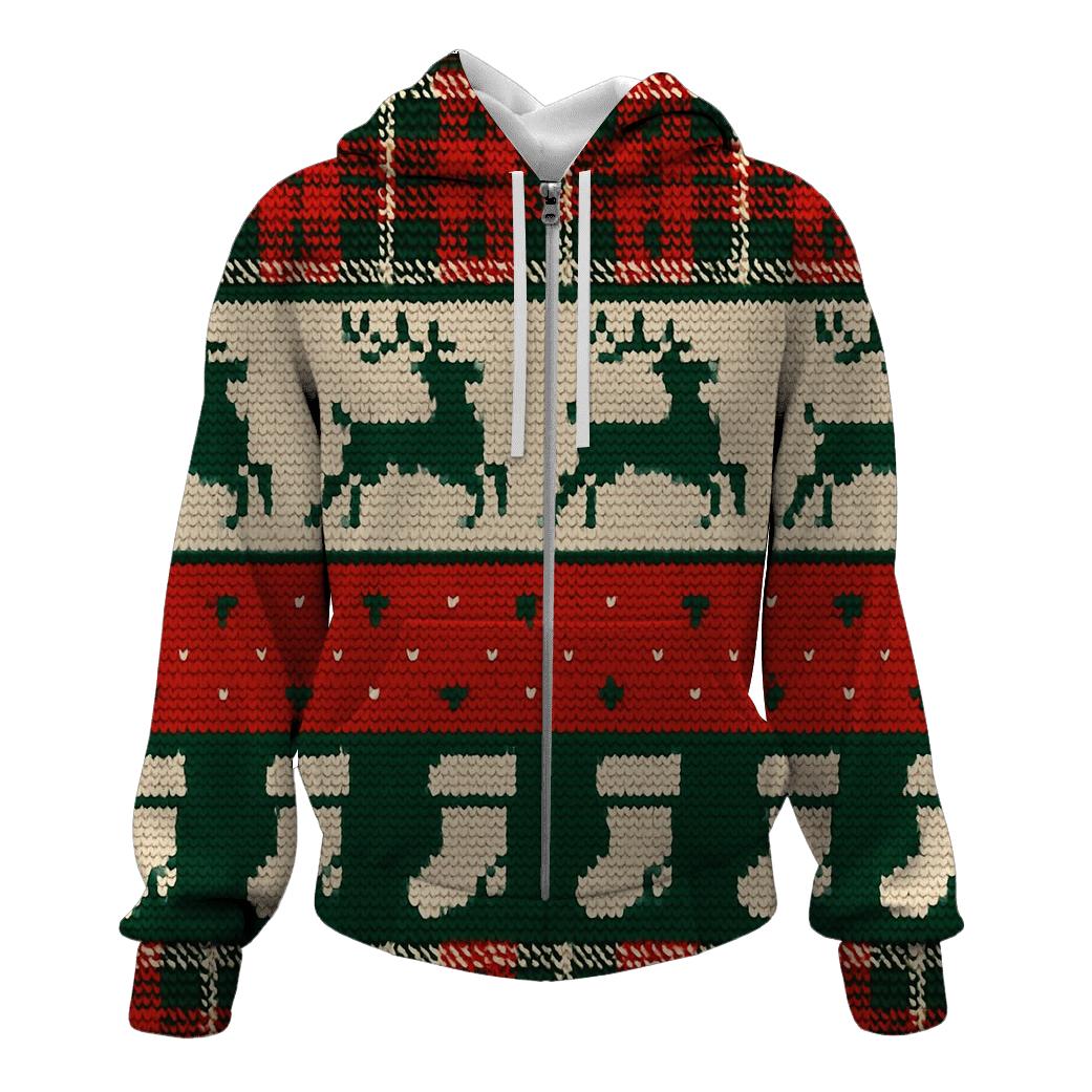 Tinsel Tartan Reindeer Panorama Design printed hoodies
