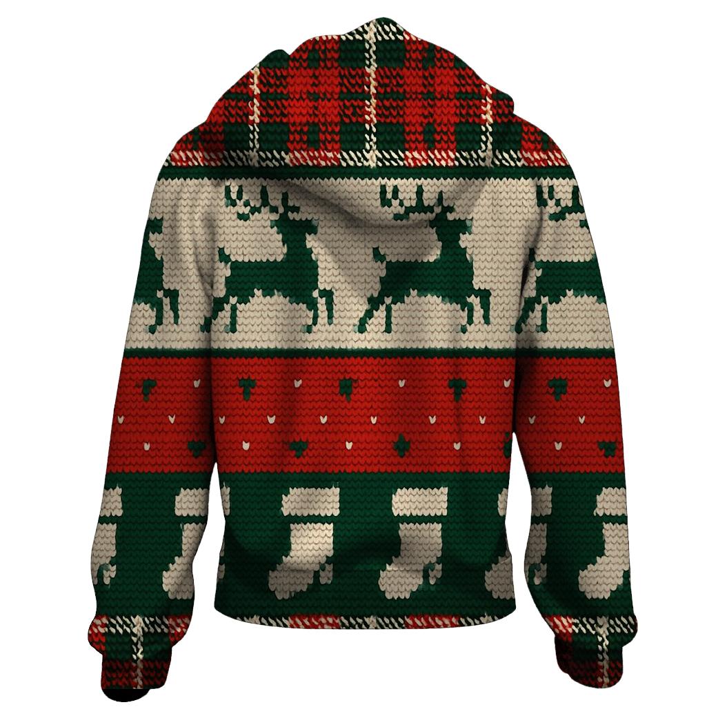 Tinsel Tartan Reindeer Panorama Design printed hoodies
