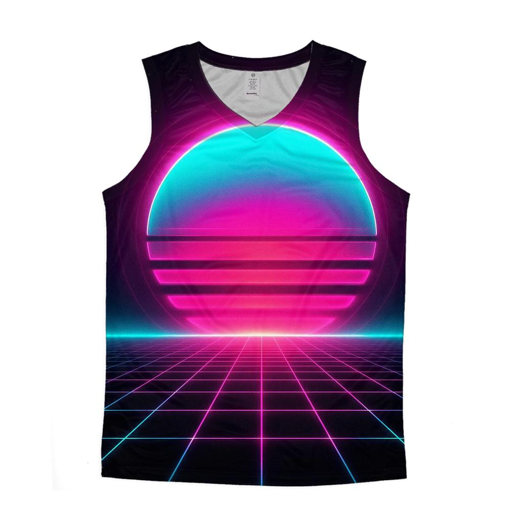 Neon Grid Horizon casual summer tank tops