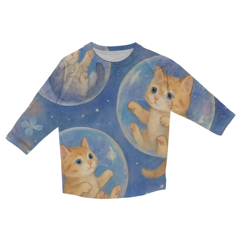 Cosmic Bubble Kittens casual three quarter sleeve shirts