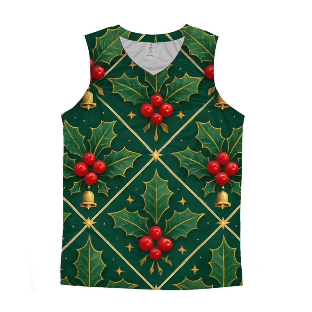 Nordic Holly Lattice On Deep Green Background cotton sleeveless tops