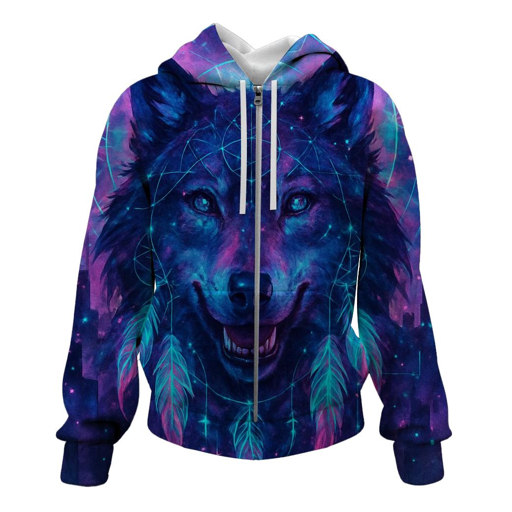 Nebula Sentinel Wolf graphic hoodies