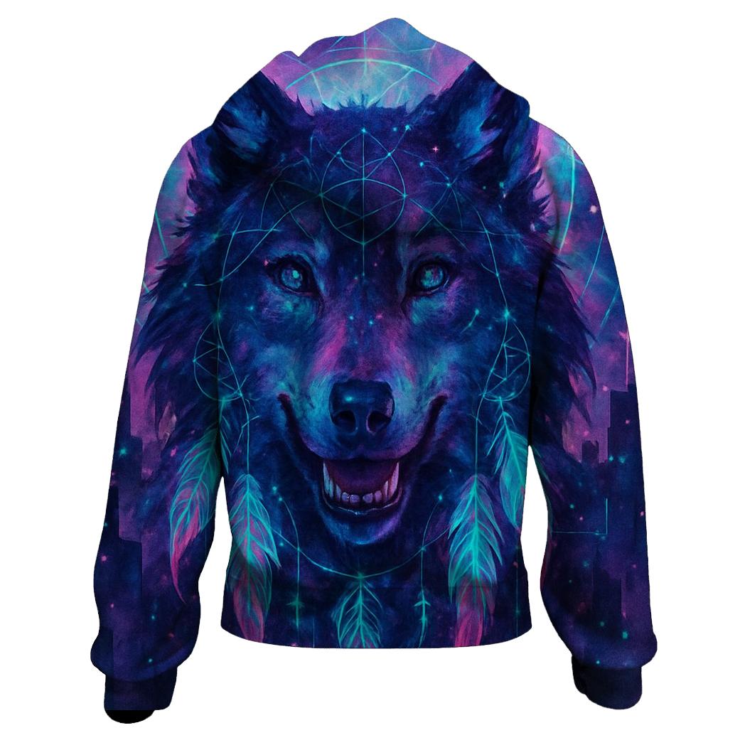 Nebula Sentinel Wolf graphic hoodies