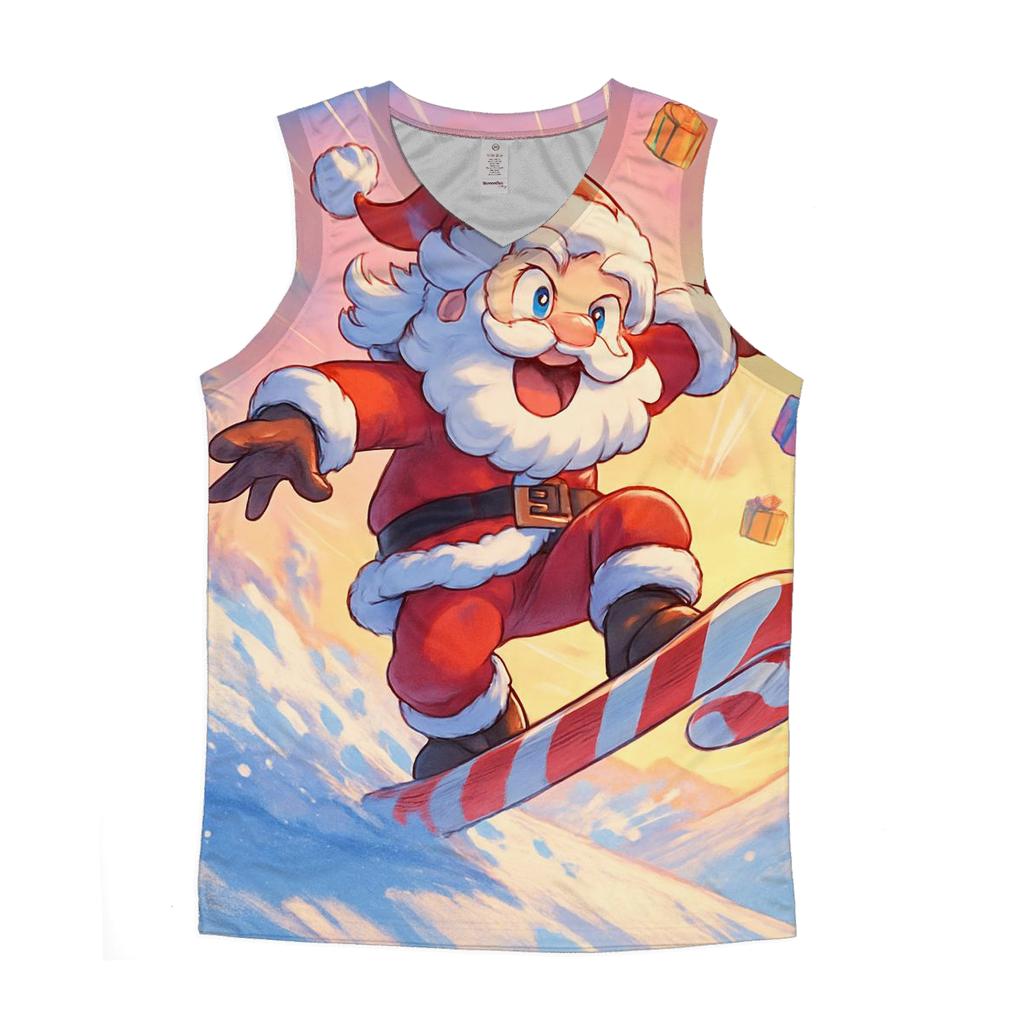 Surfboard Santa Sunset graphic print tank tops