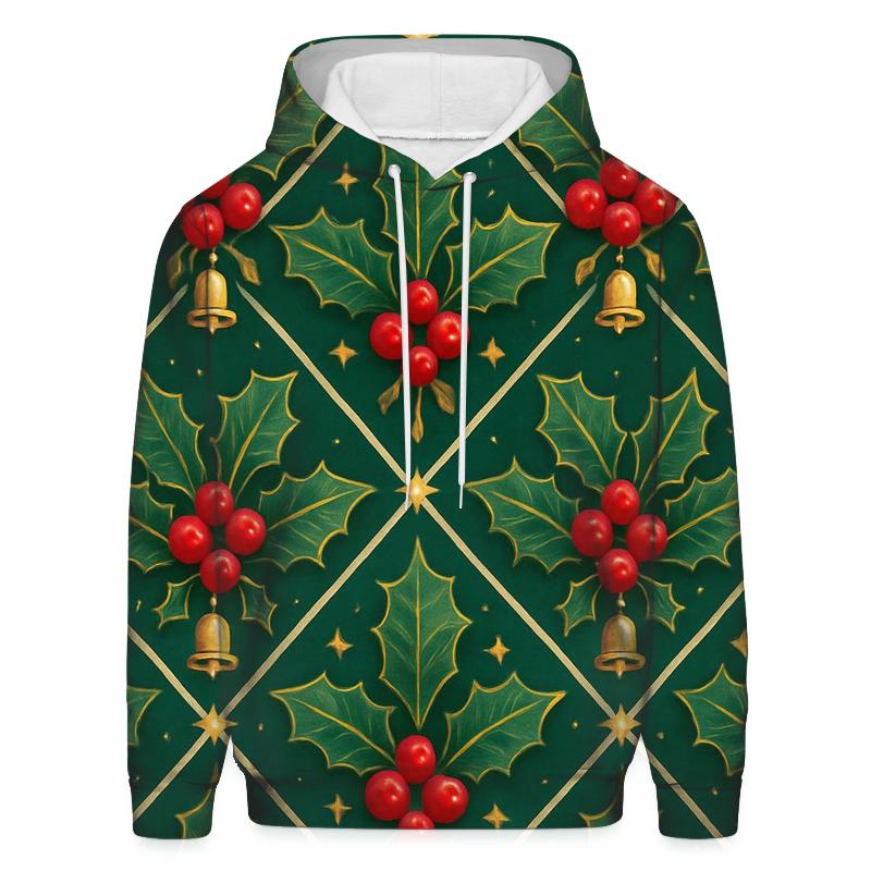 Nordic Holly Lattice On Deep Green Background lightweight hoodies