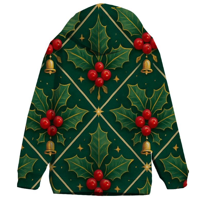 Nordic Holly Lattice On Deep Green Background lightweight hoodies