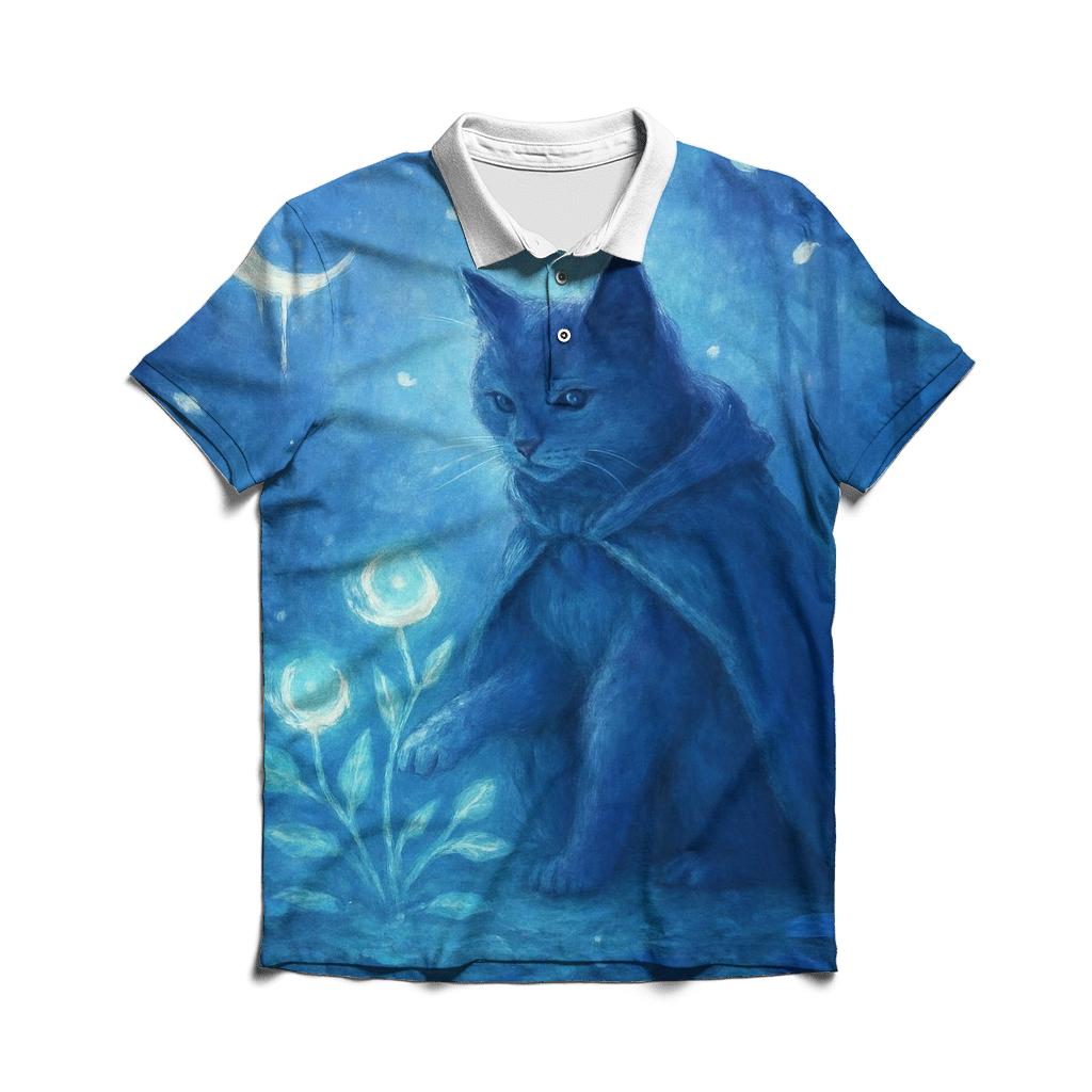 Moonlit Botanist Cat embroidered polo tops
