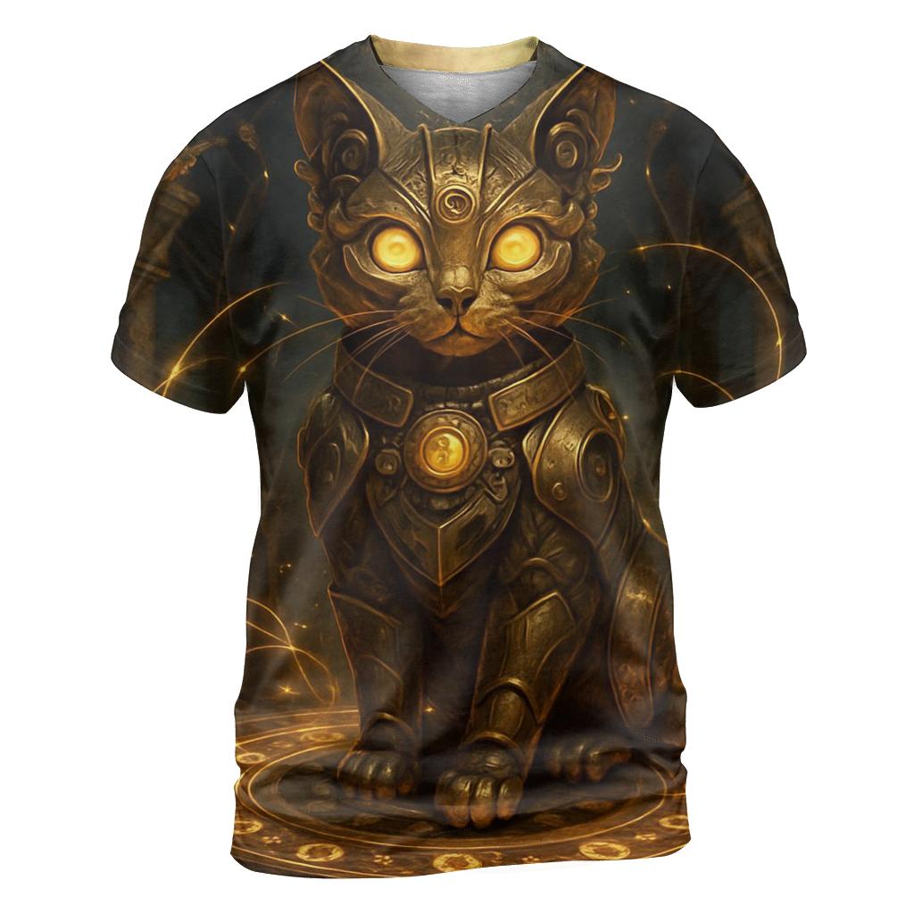 Clockwork Guardian Cat vibrant all-over design tees