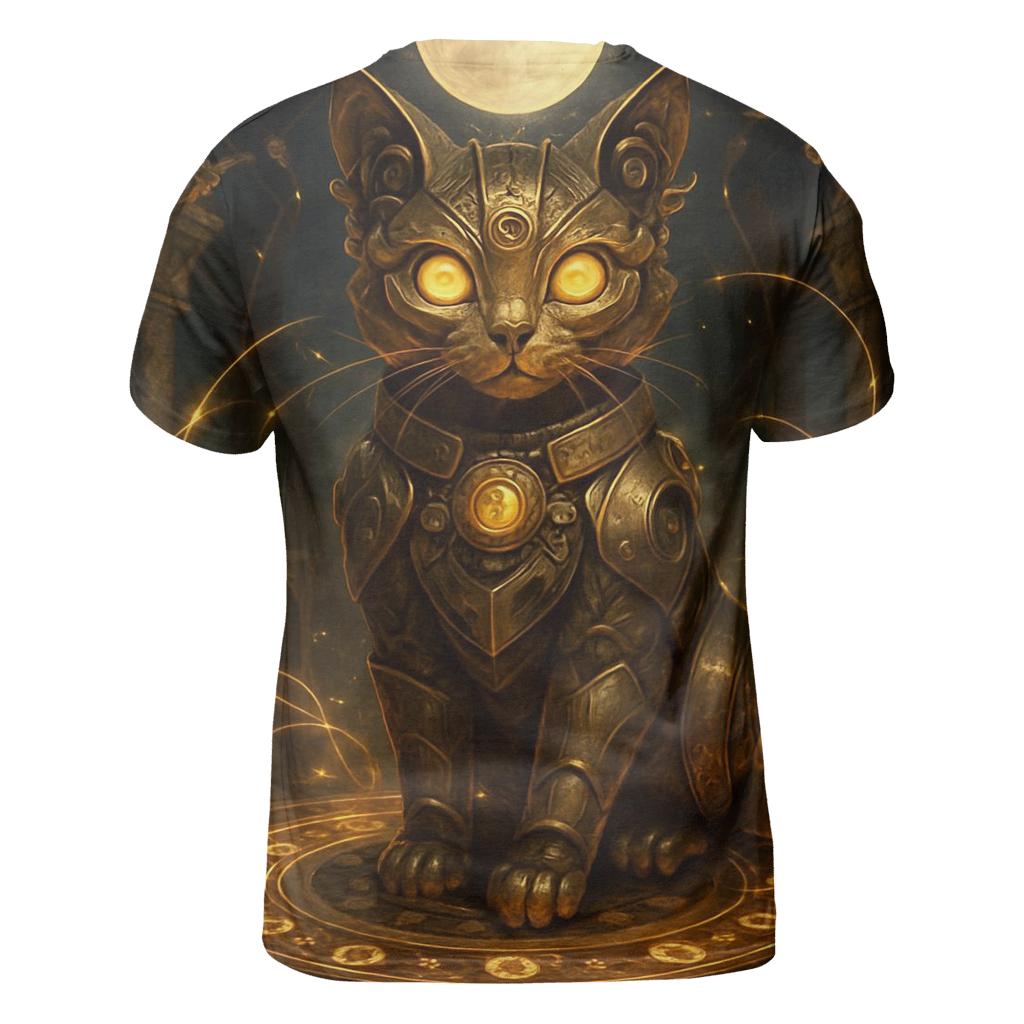 Clockwork Guardian Cat vibrant all-over design tees