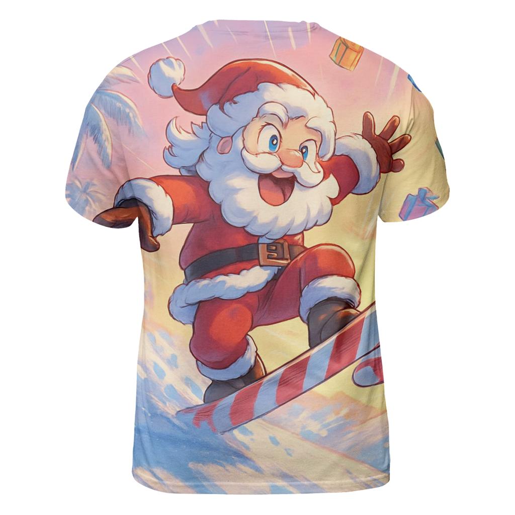 Surfboard Santa Sunset vibrant all-over design tees