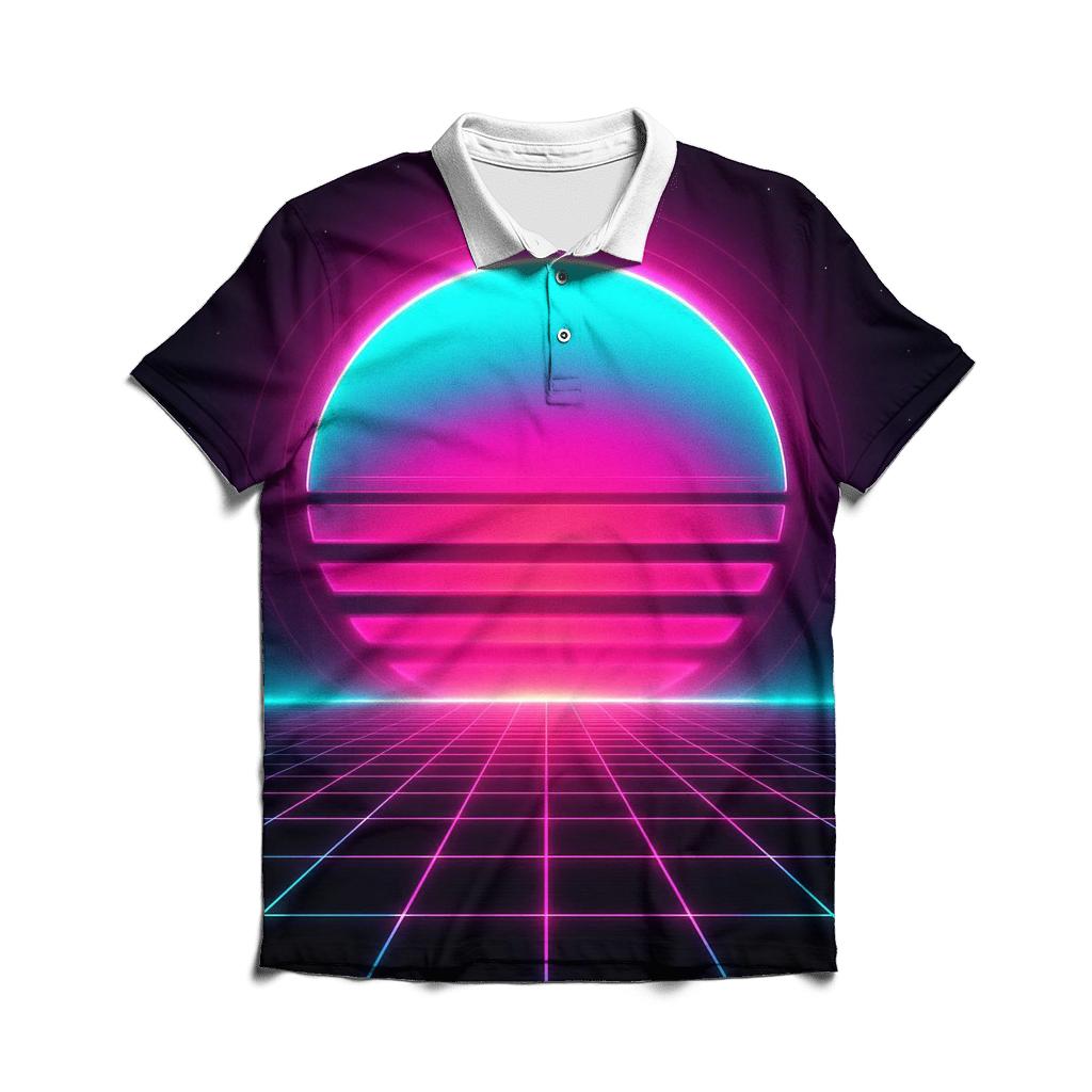Neon Grid Horizon custom polo shirts