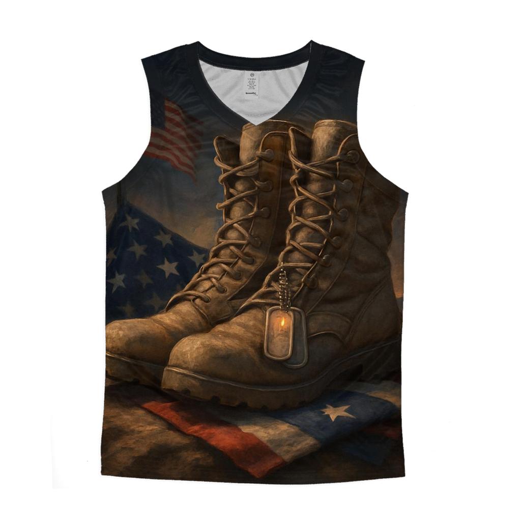 Boots At Twilight Flag personalized athletic tanks
