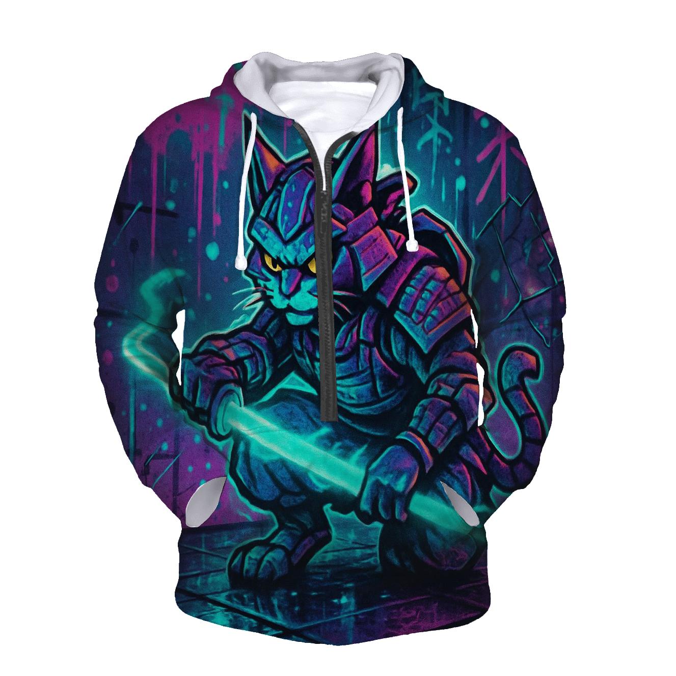 Neon Alley Samurai Cat zip-up hoodies
