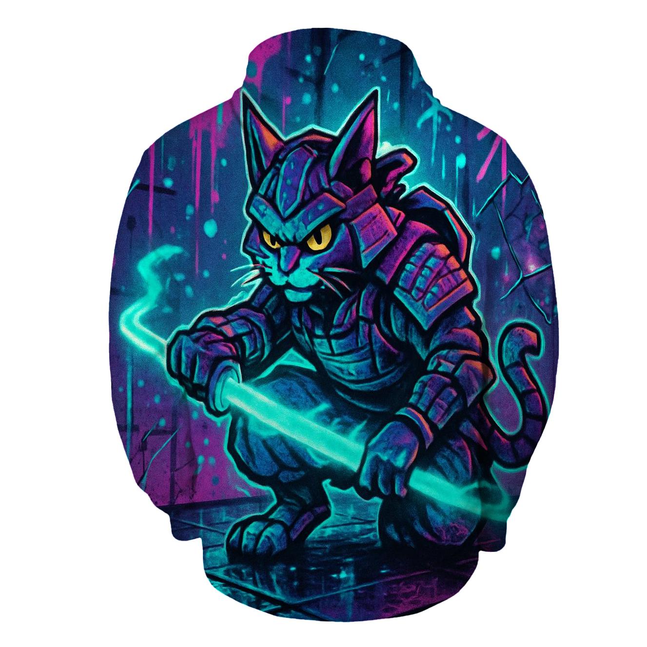 Neon Alley Samurai Cat zip-up hoodies