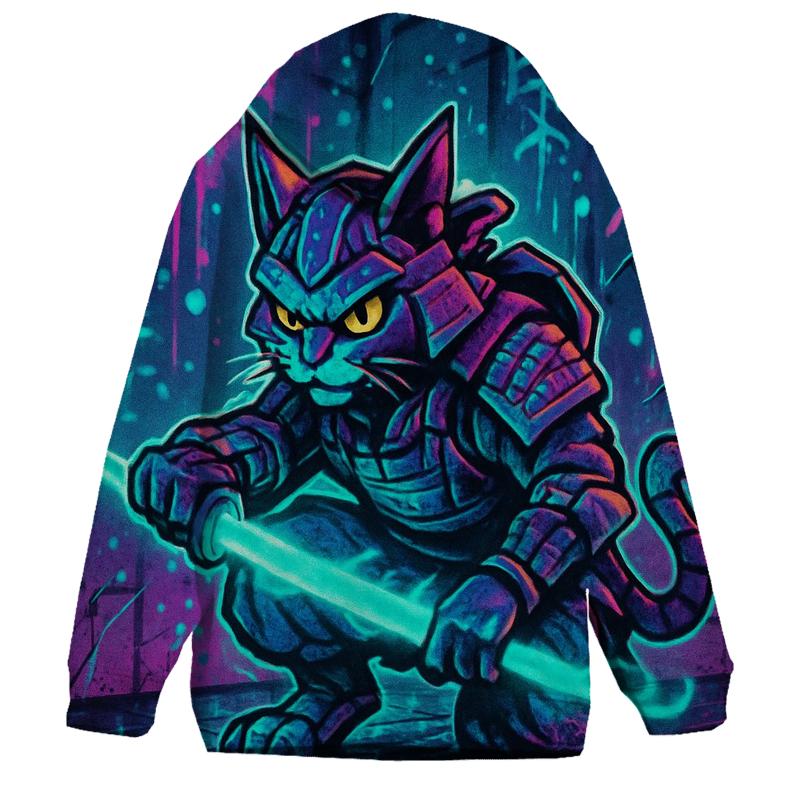 Neon Alley Samurai Cat heavyweight hoodies