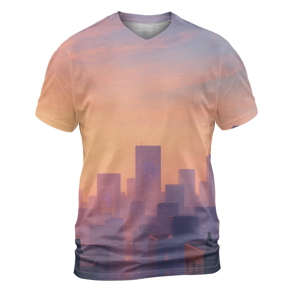 Lavender City Silhouette artistic all-over print tops