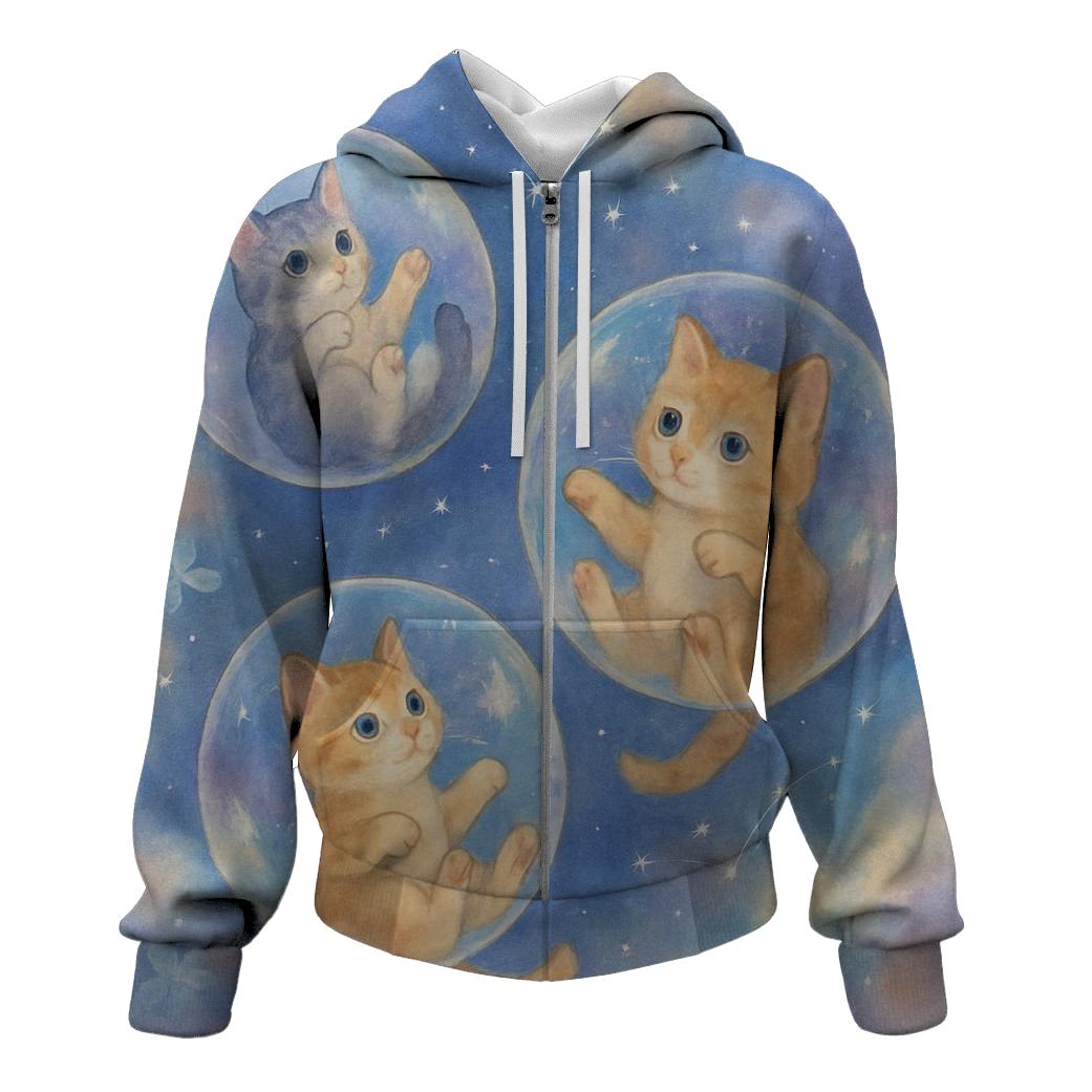 Cosmic Bubble Kittens zip-up hoodies