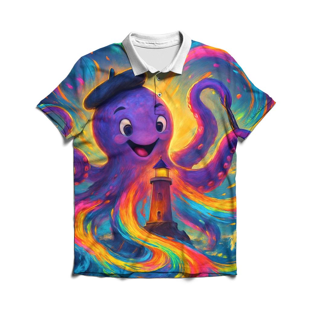 Polychrome Lighthouse Kraken casual sports polo shirts