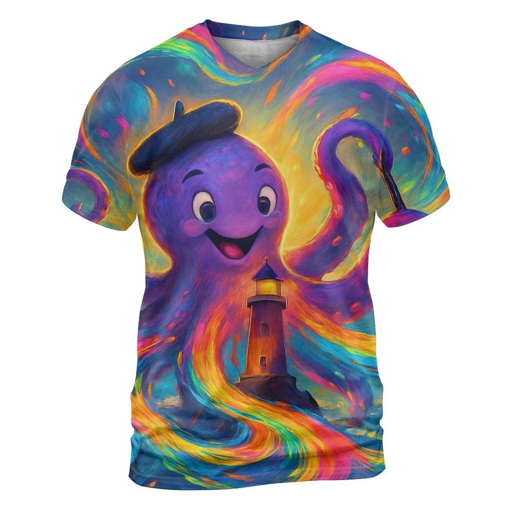 Polychrome Lighthouse Kraken creative print fashion shirts