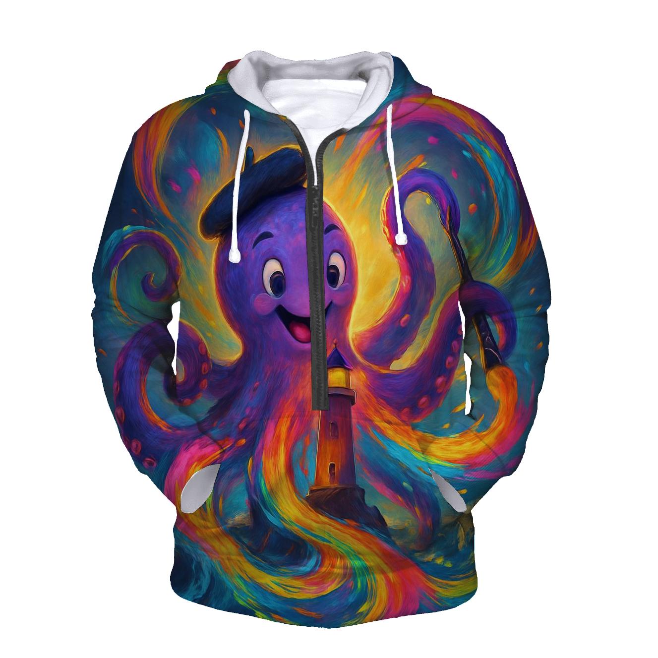 Polychrome Lighthouse Kraken zip-up hoodies