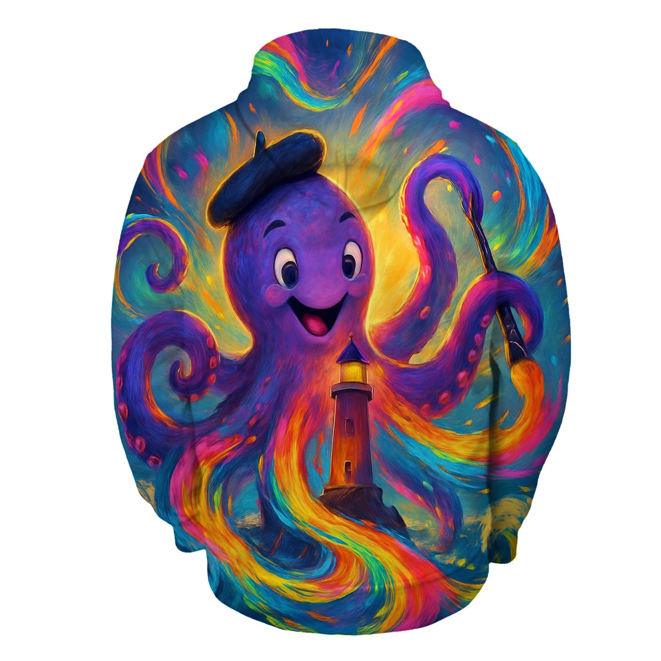 Polychrome Lighthouse Kraken zip-up hoodies