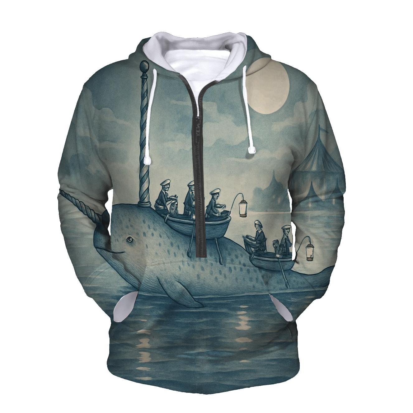 Moonlit Carousel Narwhal printed hoodies