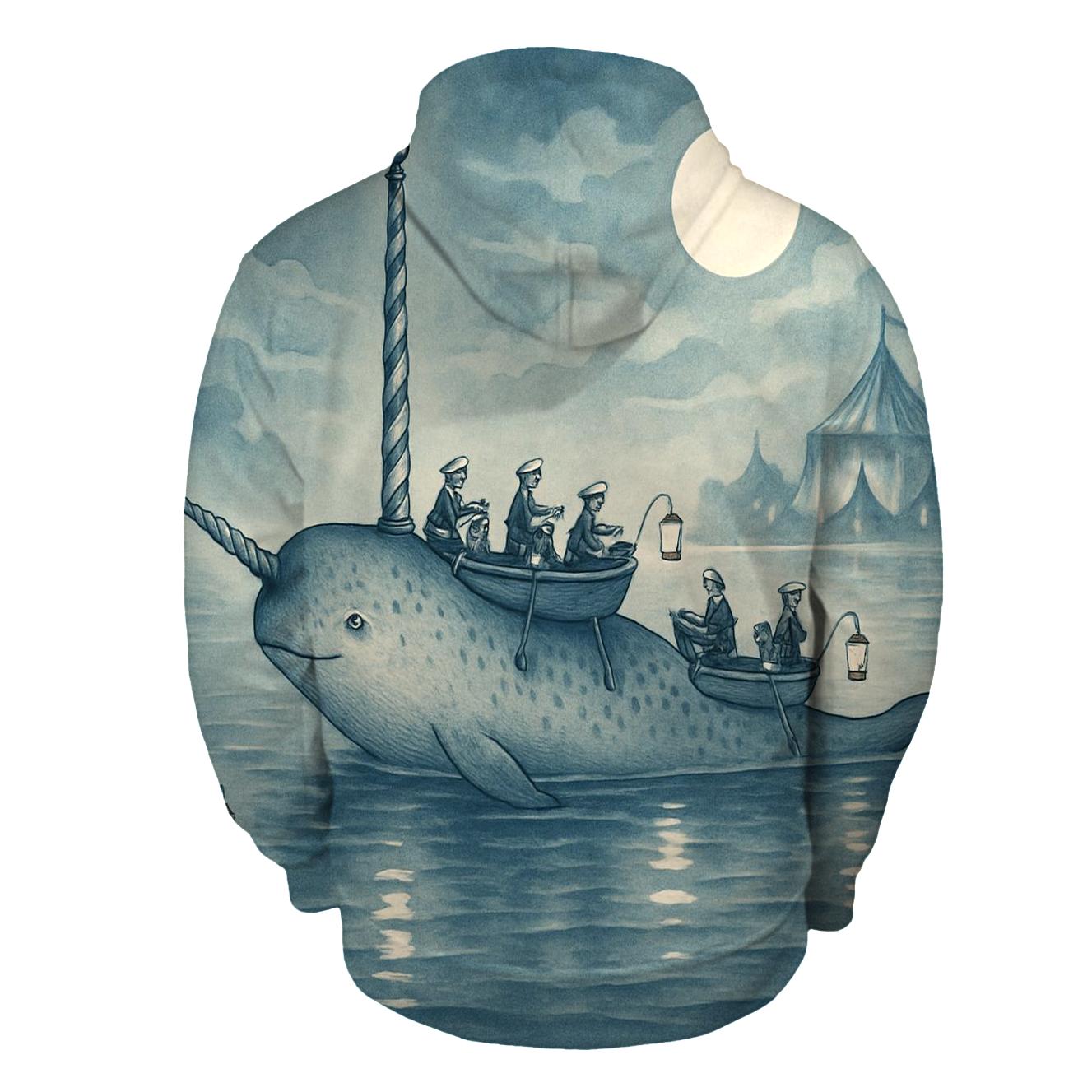 Moonlit Carousel Narwhal printed hoodies