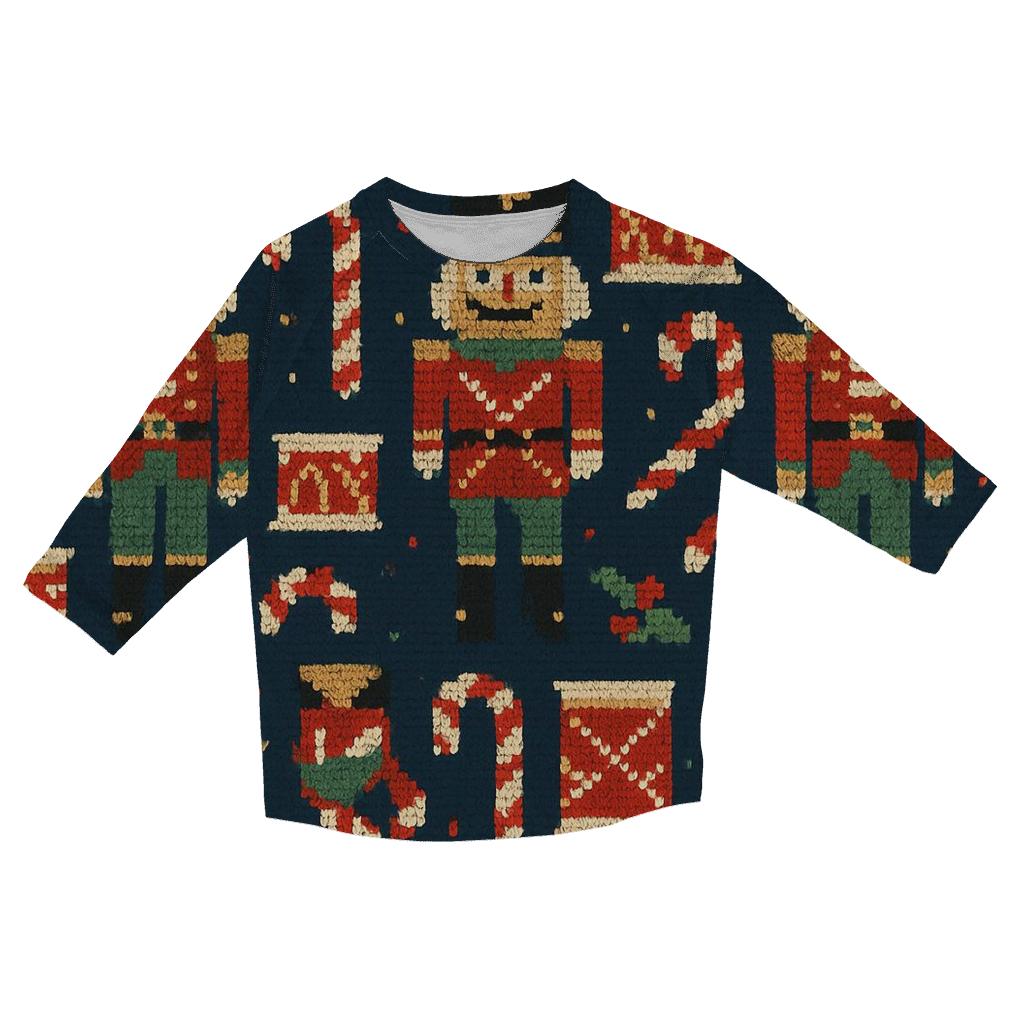 Nutcracker Noel Patchwork Design printed three quarter sleeve shirts