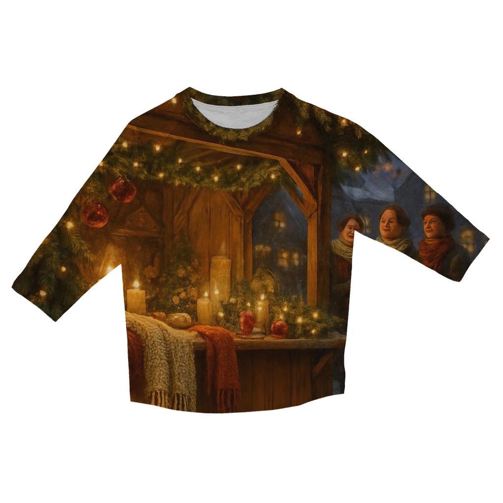 Wreaths And Winter Lanterns printed three quarter sleeve shirts