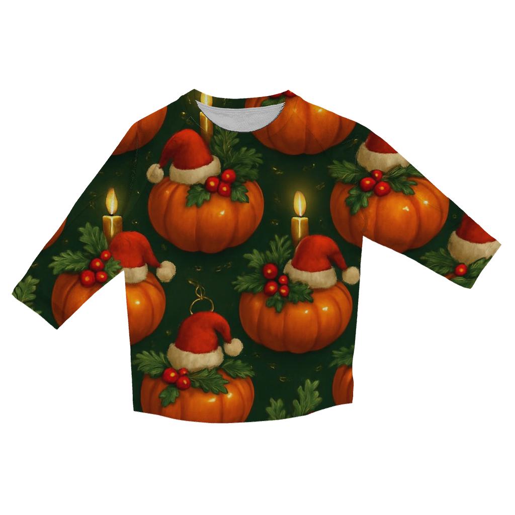 Festive Pumpkin Ornament Tessellation printed three quarter sleeve shirts